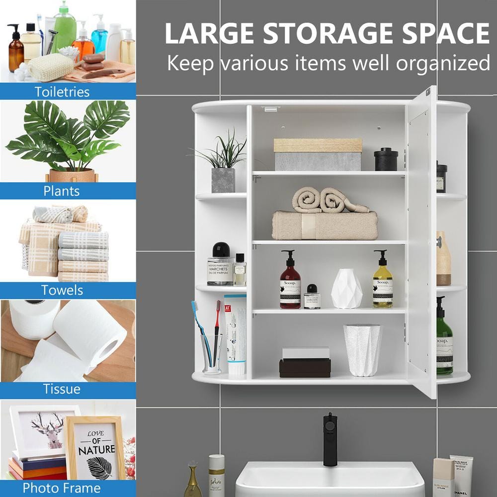 Costway 6.5 in. x 25 in. x 26 in. White Multipurpose Wall Surface Mount Bathroom Storage Medicine Cabinet with Mirror