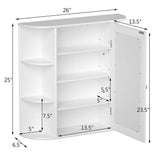 Costway 6.5 in. x 25 in. x 26 in. White Multipurpose Wall Surface Mount Bathroom Storage Medicine Cabinet with Mirror