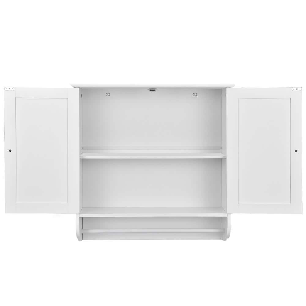 Costway 24 in. W x 24 in. H White Wall Surface Mounted Bathroom Medicine Cabinet without Mirror Storage Cupboard w/Towel Bar