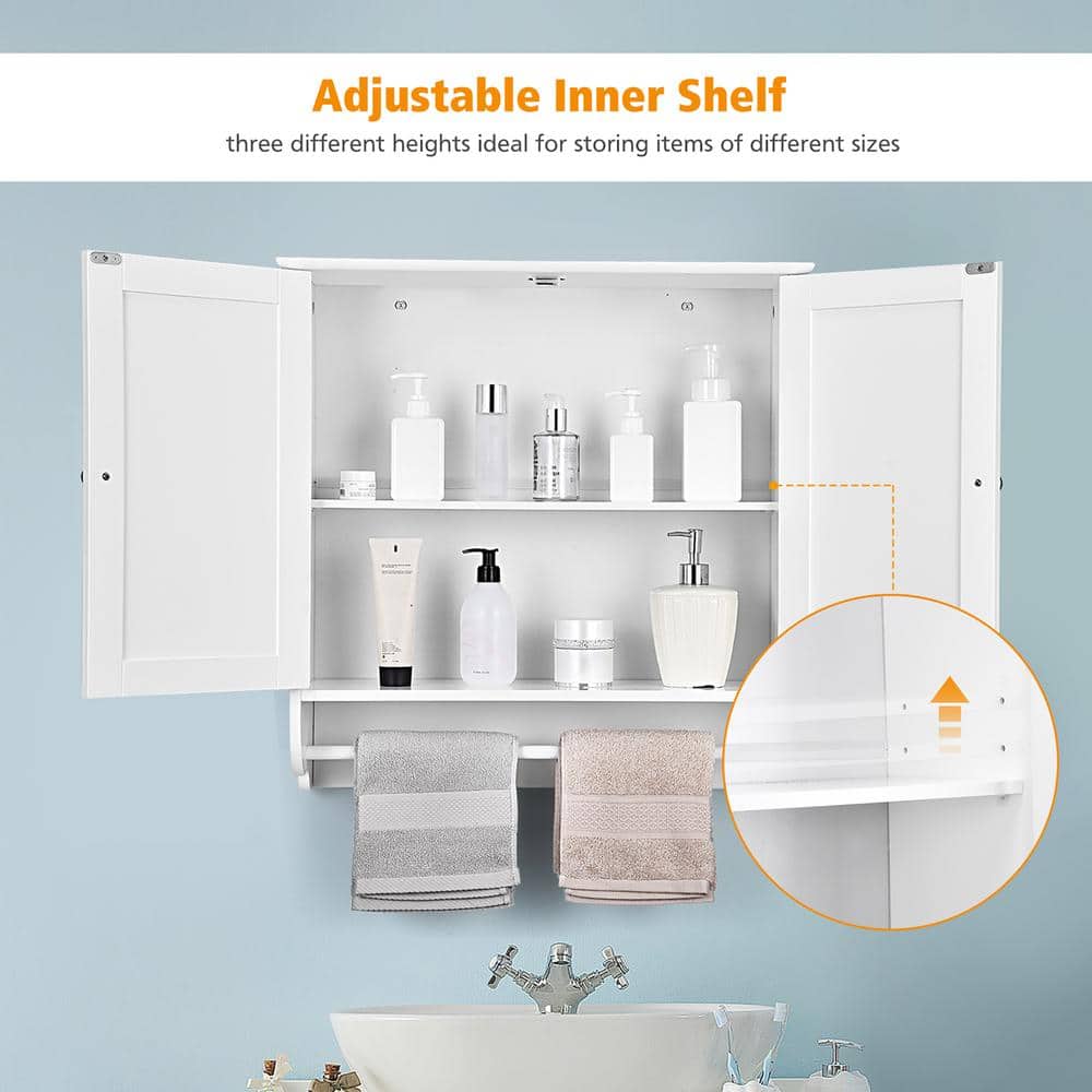 Costway 24 in. W x 24 in. H White Wall Surface Mounted Bathroom Medicine Cabinet without Mirror Storage Cupboard w/Towel Bar