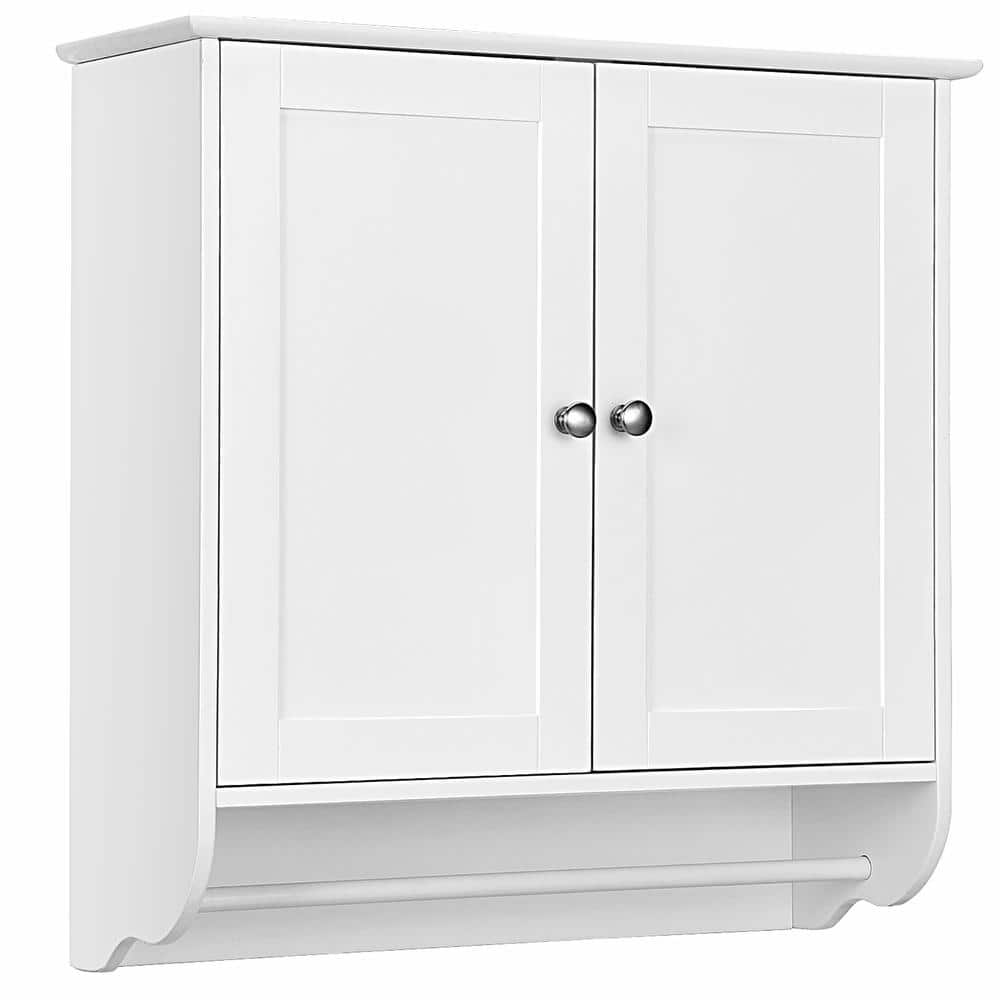 Costway 24 in. W x 24 in. H White Wall Surface Mounted Bathroom Medicine Cabinet without Mirror Storage Cupboard w/Towel Bar