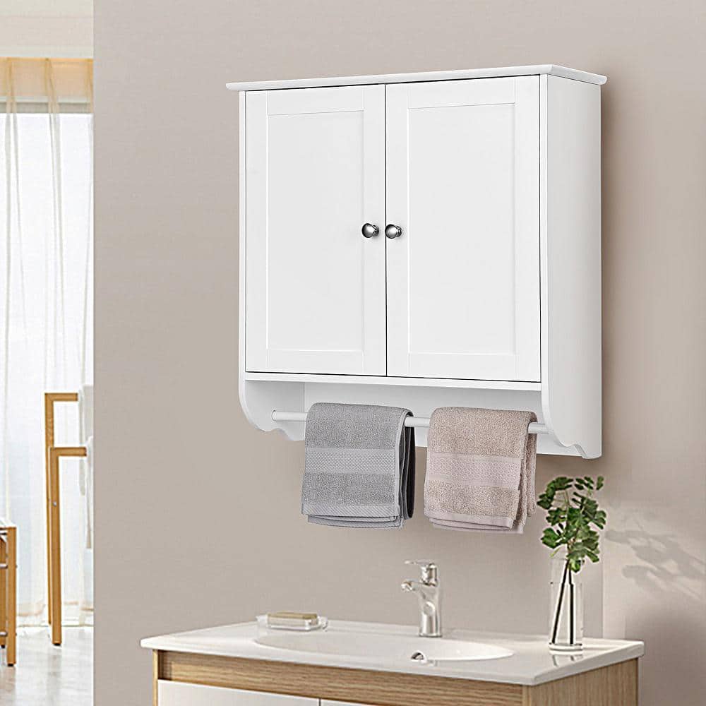 Costway 24 in. W x 24 in. H White Wall Surface Mounted Bathroom Medicine Cabinet without Mirror Storage Cupboard w/Towel Bar