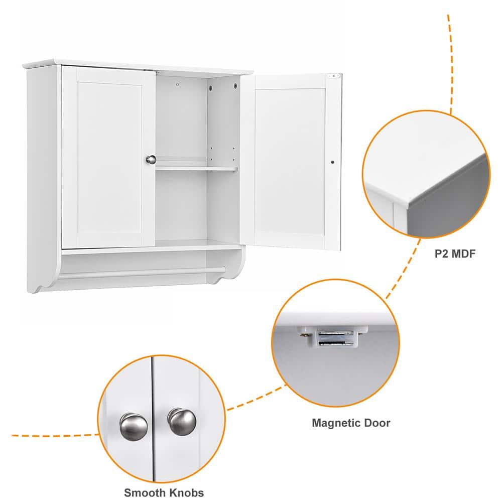 Costway 24 in. W x 24 in. H White Wall Surface Mounted Bathroom Medicine Cabinet without Mirror Storage Cupboard w/Towel Bar