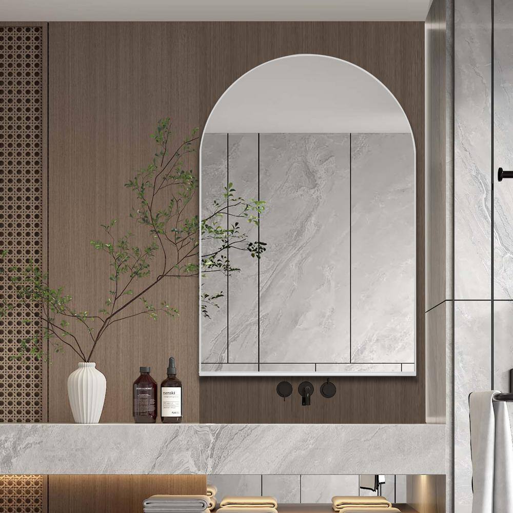 COWLOWN 24 in. W x 36 in. H White Arched Metal Framed Recessed Bathroom Medicine Cabinet with Mirror and Adjustable Shelves