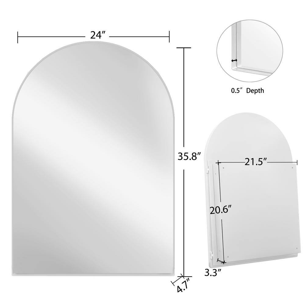 COWLOWN 24 in. W x 36 in. H White Arched Metal Framed Recessed Bathroom Medicine Cabinet with Mirror and Adjustable Shelves
