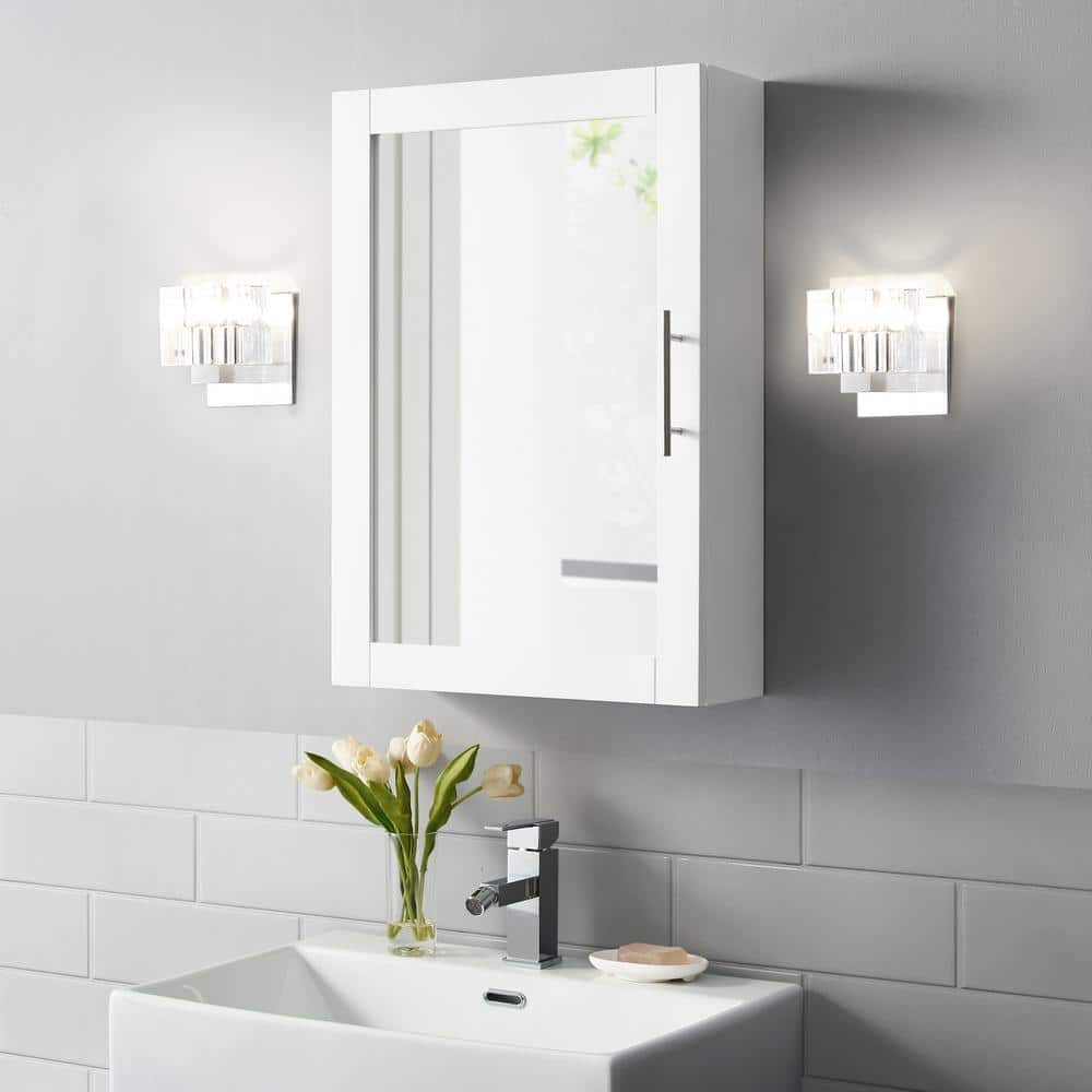 CROSLEY FURNITURE Savannah 18 in. x 26 in. x 6 in. Surface-Mounted Mirrored Medicine Cabinet in White