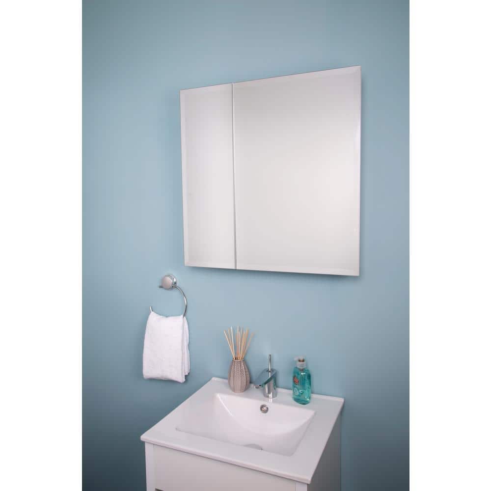Croydex 24 in. W x 24 in. H x 5 in. D Frameless Bi-View Surface-Mount Medicine Cabinet with Easy Hang System in White