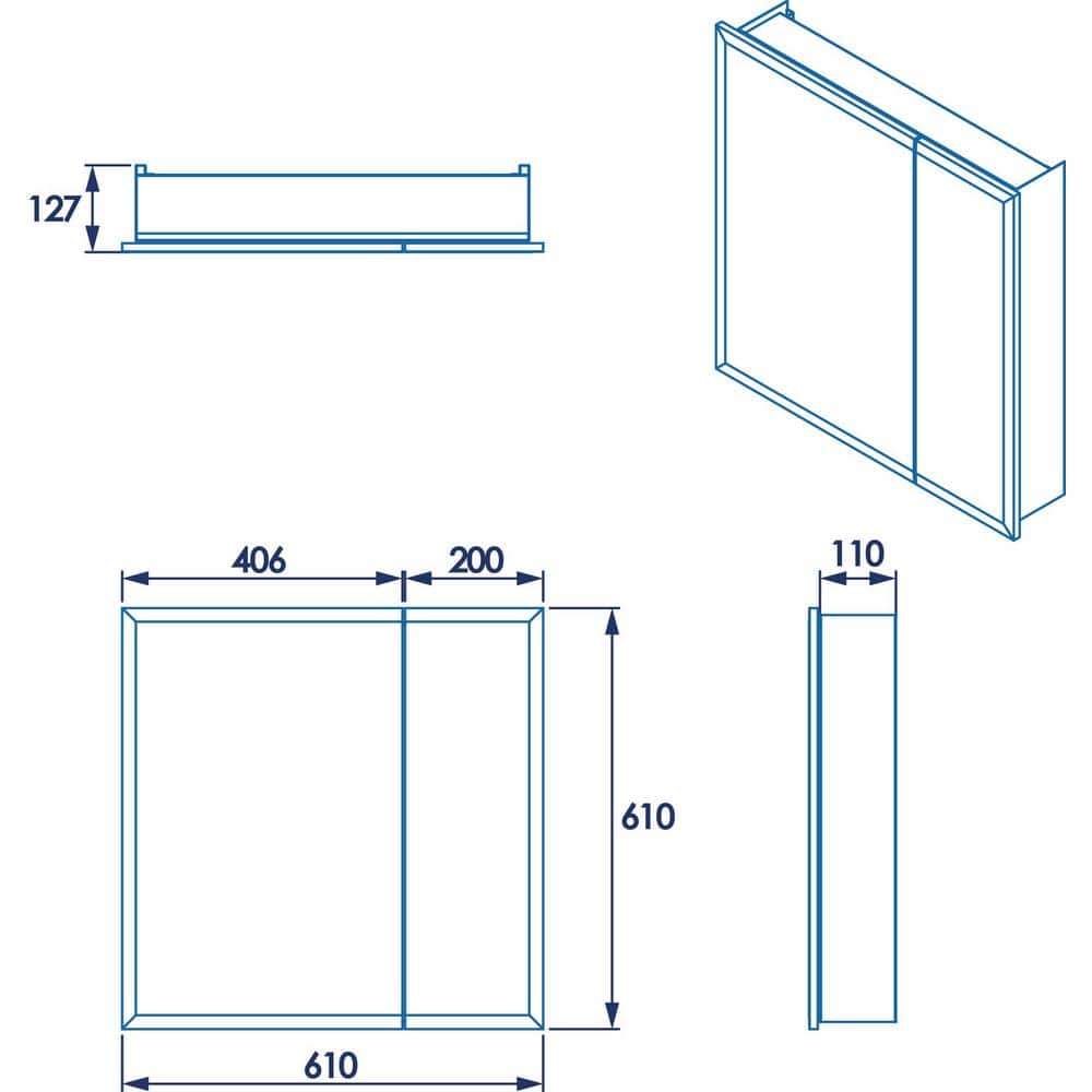 Croydex 24 in. W x 24 in. H x 5 in. D Frameless Bi-View Surface-Mount Medicine Cabinet with Easy Hang System in White
