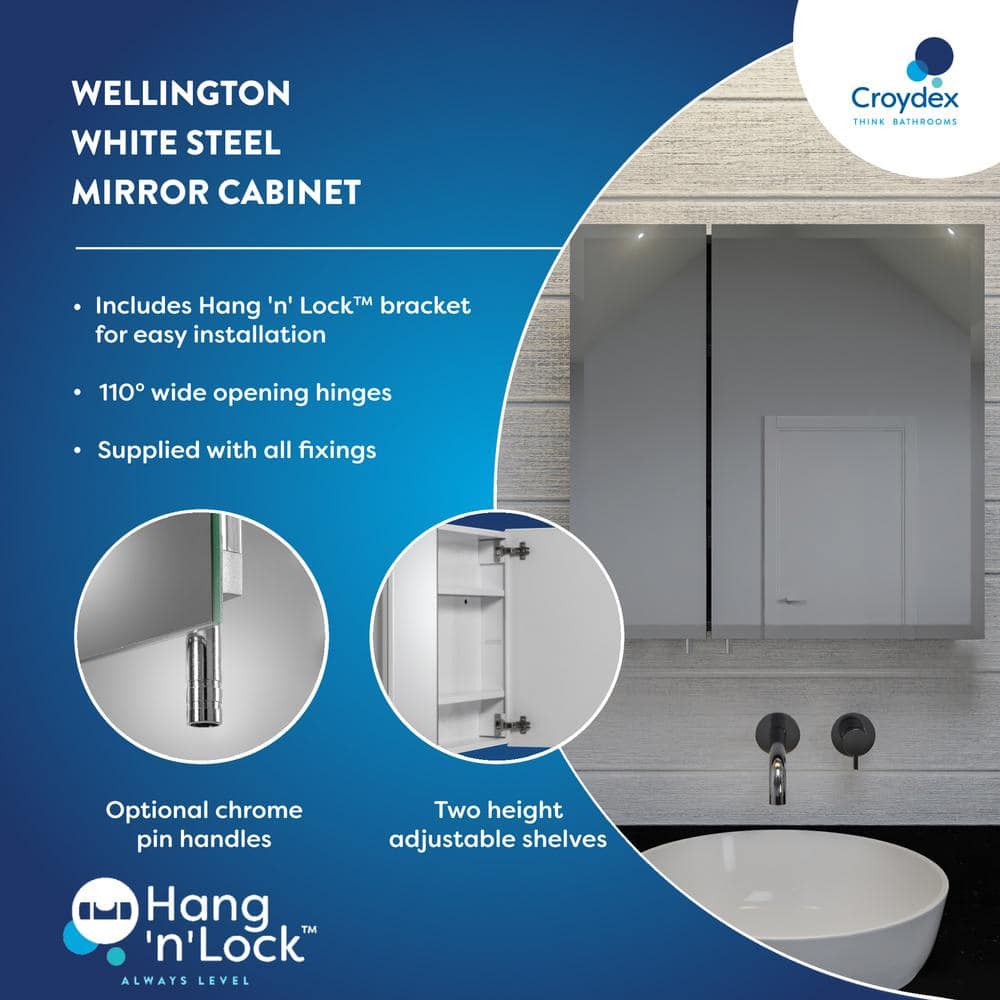 Croydex 24 in. W x 24 in. H x 5 in. D Frameless Bi-View Surface-Mount Medicine Cabinet with Easy Hang System in White
