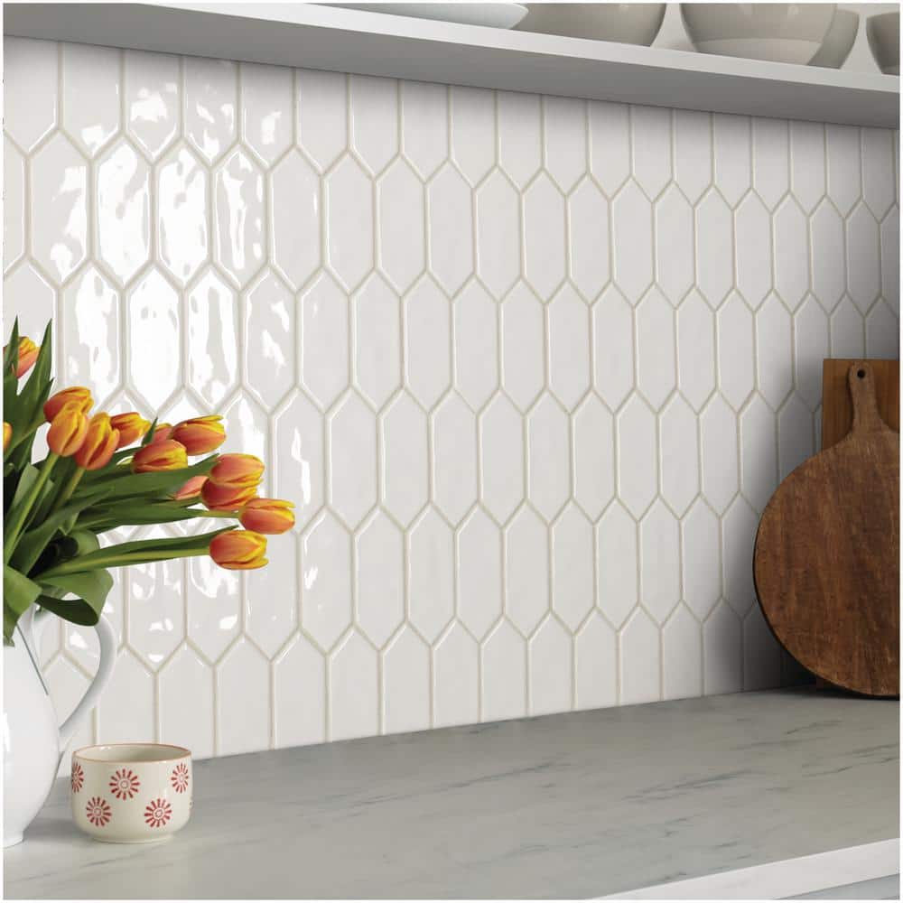 Marazzi LuxeCraft 11 in. x 12 in. x 6.35 mm White Ceramic Picket Mosaic Wall Tile (0.73 sq. ft. per piece)