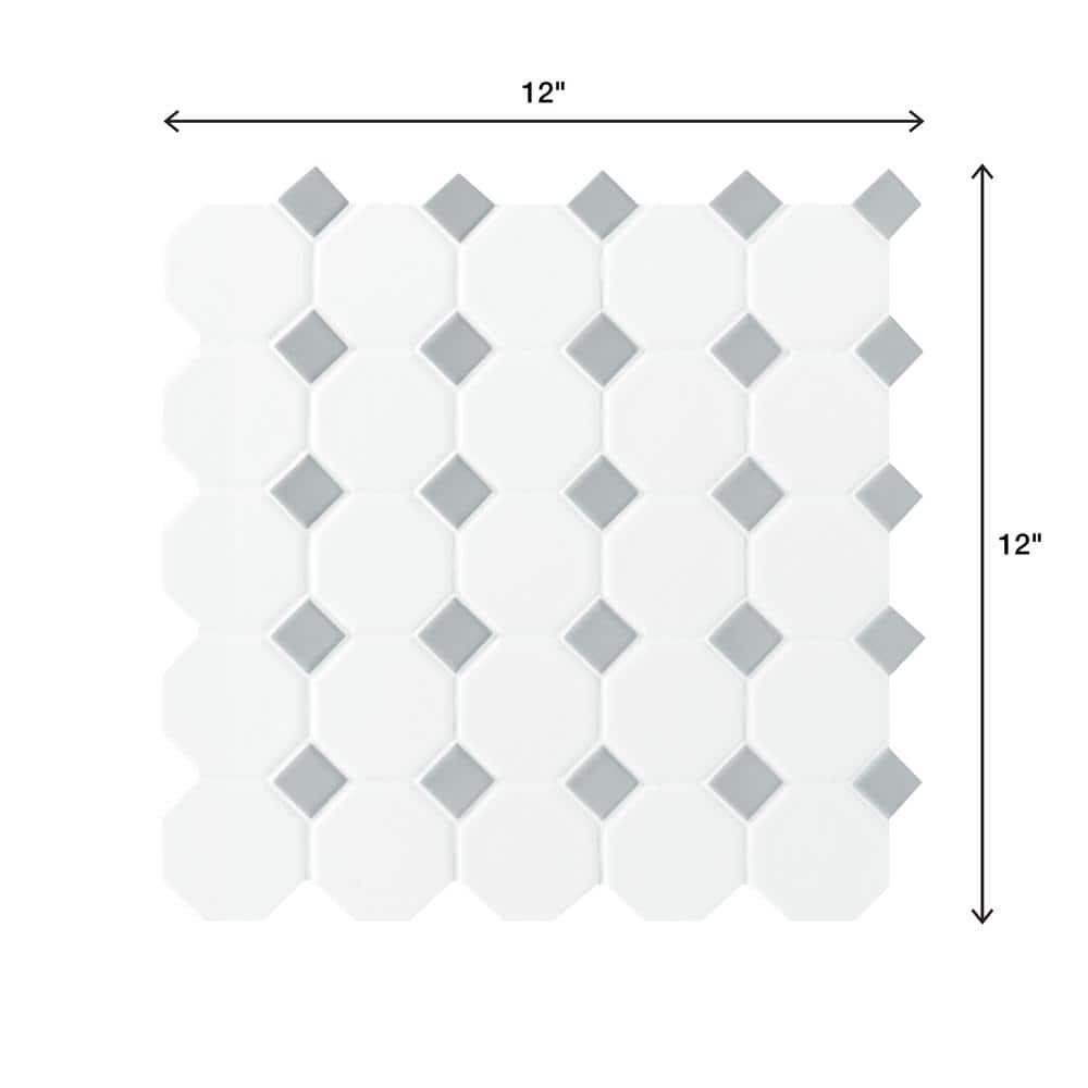 Daltile Prologue Matte White 12 in. x 12 in. x 6 mm Glazed Ceramic Octagon/Dot Mosaic Floor and Wall Tile (1 sq. ft. per piece)