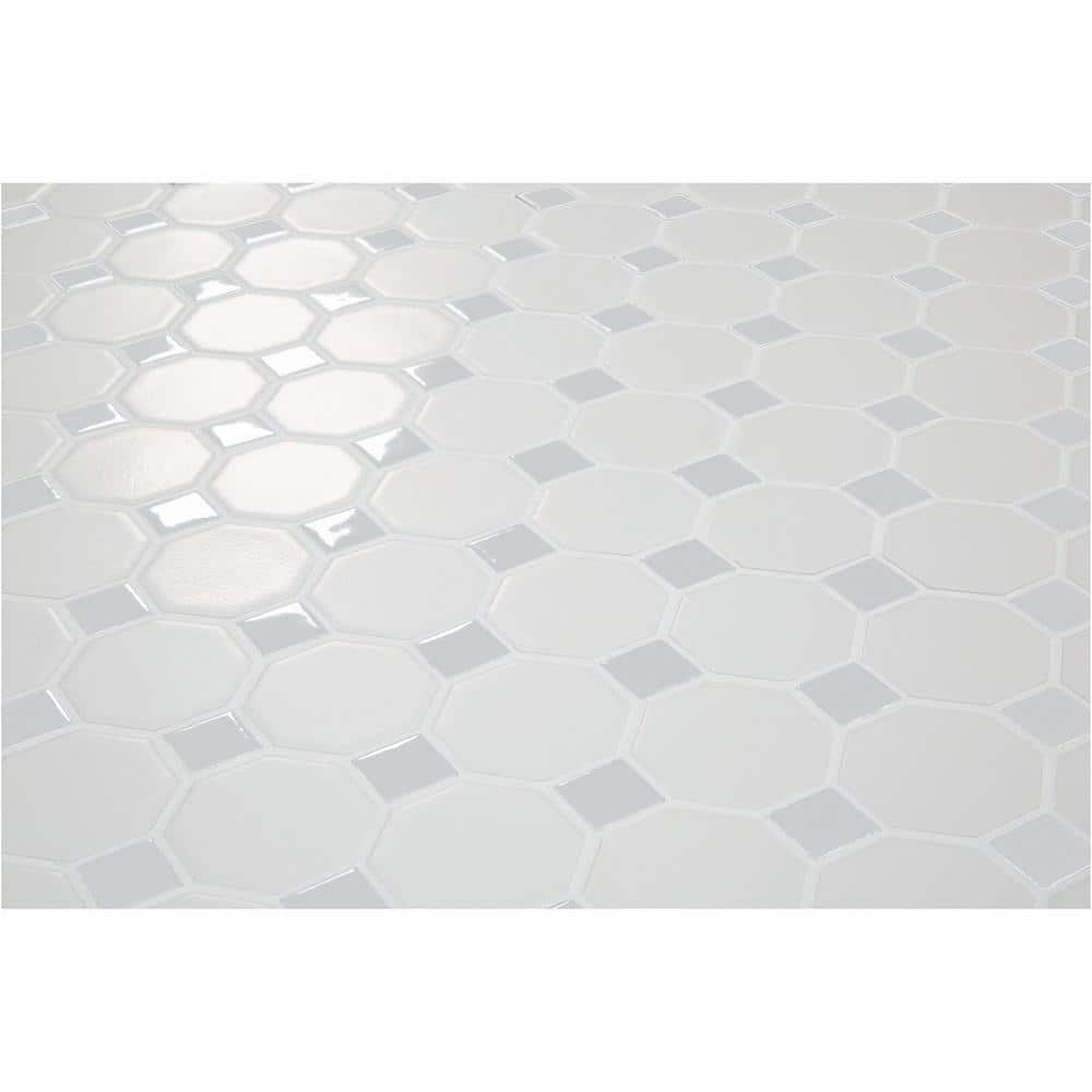 Daltile Prologue Matte White 12 in. x 12 in. x 6 mm Glazed Ceramic Octagon/Dot Mosaic Floor and Wall Tile (1 sq. ft. per piece)