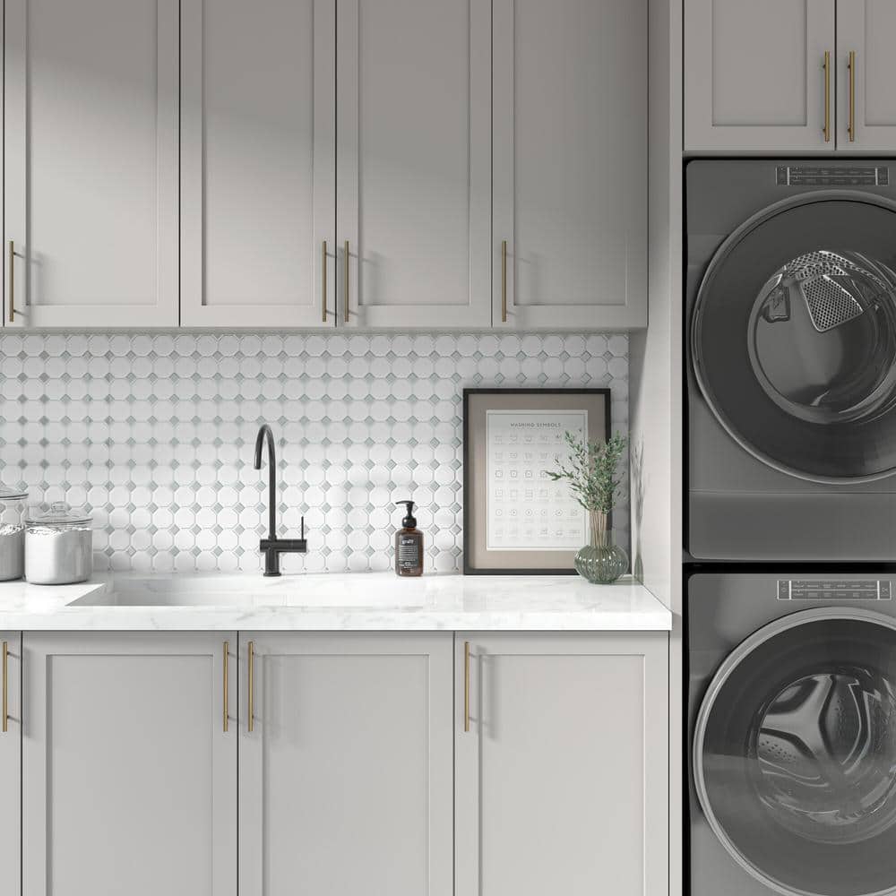 Daltile Prologue Matte White 12 in. x 12 in. x 6 mm Glazed Ceramic Octagon/Dot Mosaic Floor and Wall Tile (1 sq. ft. per piece)