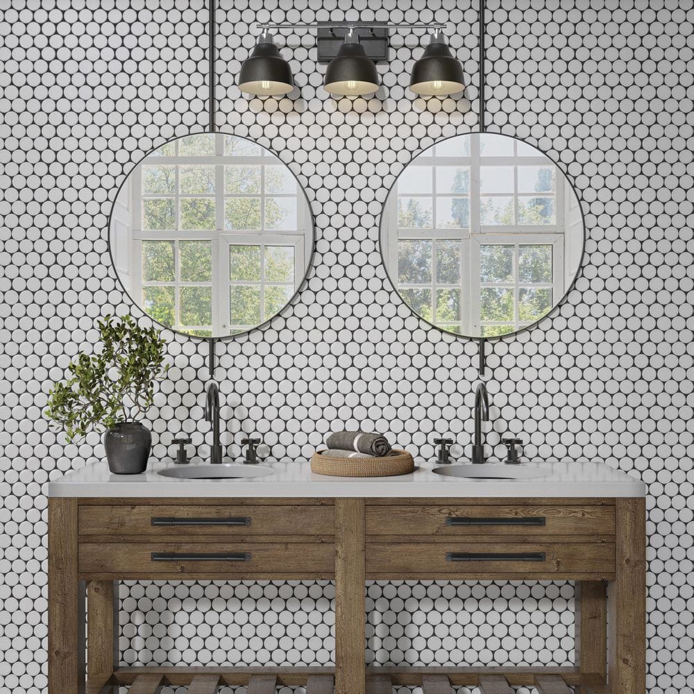 Daltile Restore White 10 in. x 13 in. Glazed Porcelain Jumbo Penny Round Mosaic Tile (9.3 sq. ft./Case)