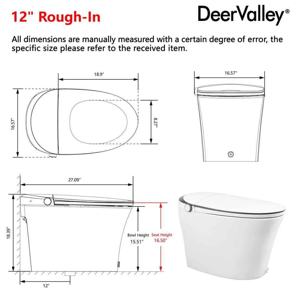 DEERVALLEY Smart Toilet & Bidet Combo with Remote and Auto Flush