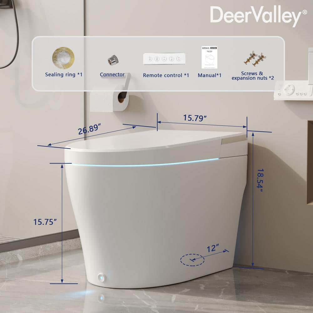 DEERVALLEY Elongated Smart Toilet with Bidet, Heated Seat, and Remote Control