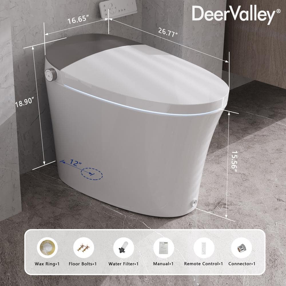 DEERVALLEY Elongated Smart Toilet Bidet with Auto Flush, Warm Water & Air Dryer