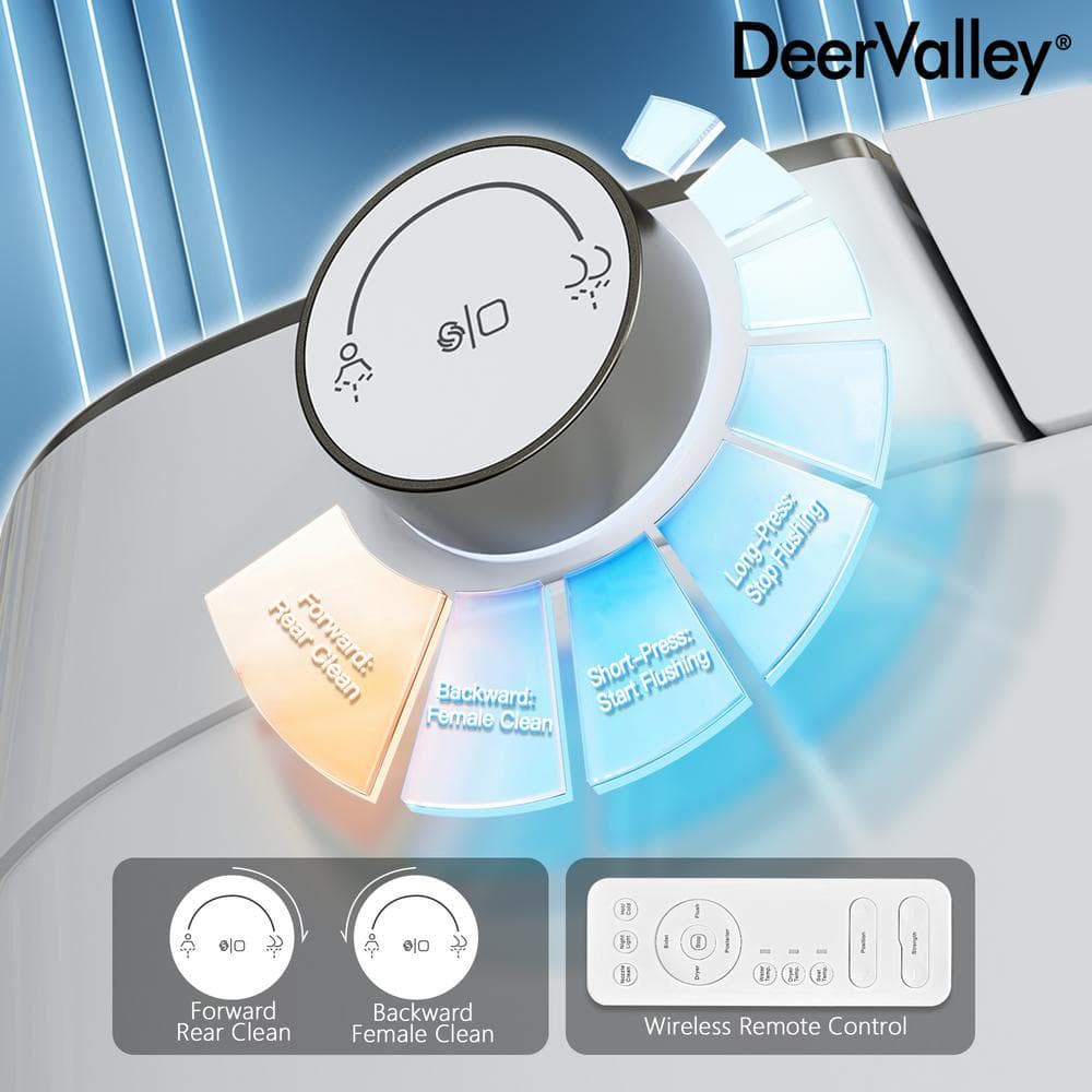 DEERVALLEY Elongated Smart Toilet Bidet with Auto Flush, Warm Water & Air Dryer