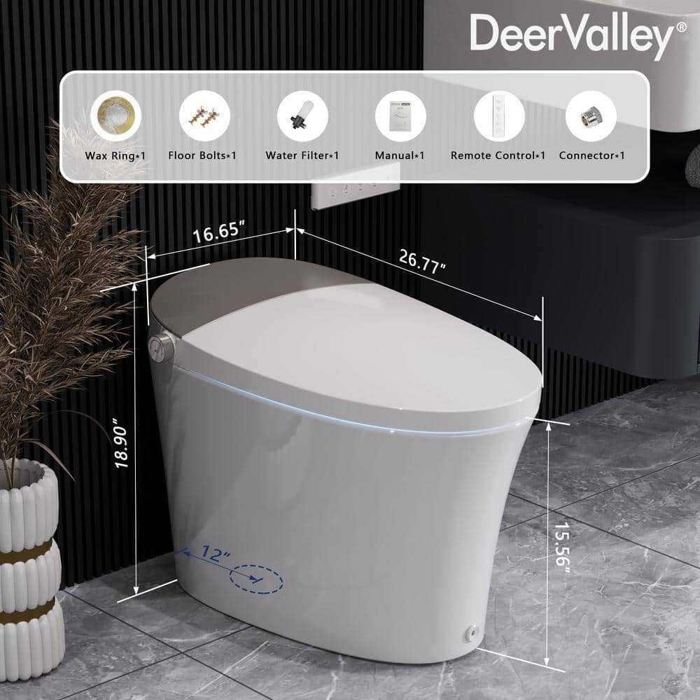 DEERVALLEY 1.28 GPF Elongated Smart Toilet Bidet with Auto Features and UV Sterilization
