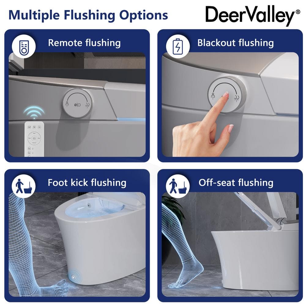 DEERVALLEY 1.28 GPF Elongated Smart Toilet Bidet with Auto Features and UV Sterilization