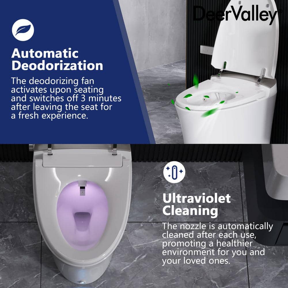 DEERVALLEY 1.28 GPF Elongated Smart Toilet Bidet with Auto Features and UV Sterilization