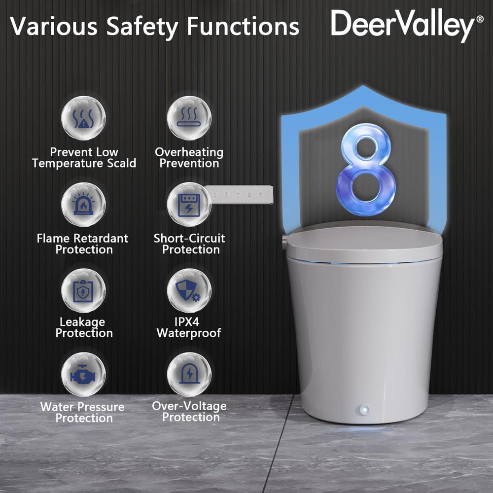 DEERVALLEY 1.28 GPF Elongated Smart Toilet Bidet with Auto Features and UV Sterilization