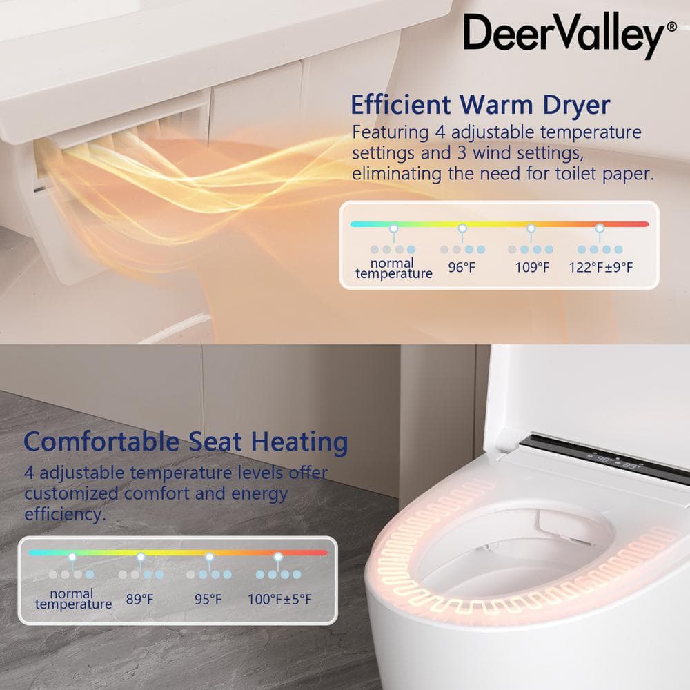DEERVALLEY Tankless Elongated Smart Toilet Bidet with Auto Flush & Heated Seat