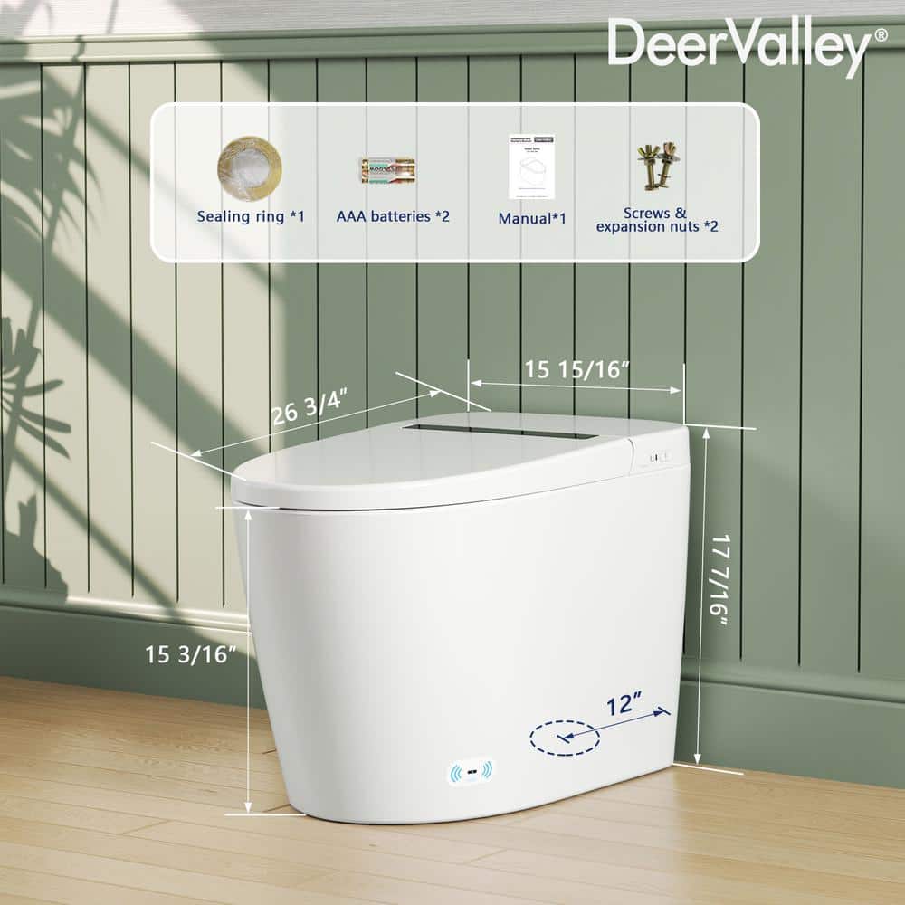 DEERVALLEY 1-Piece 1.28 GPF Toilet with Heated Seat and Auto Flush
