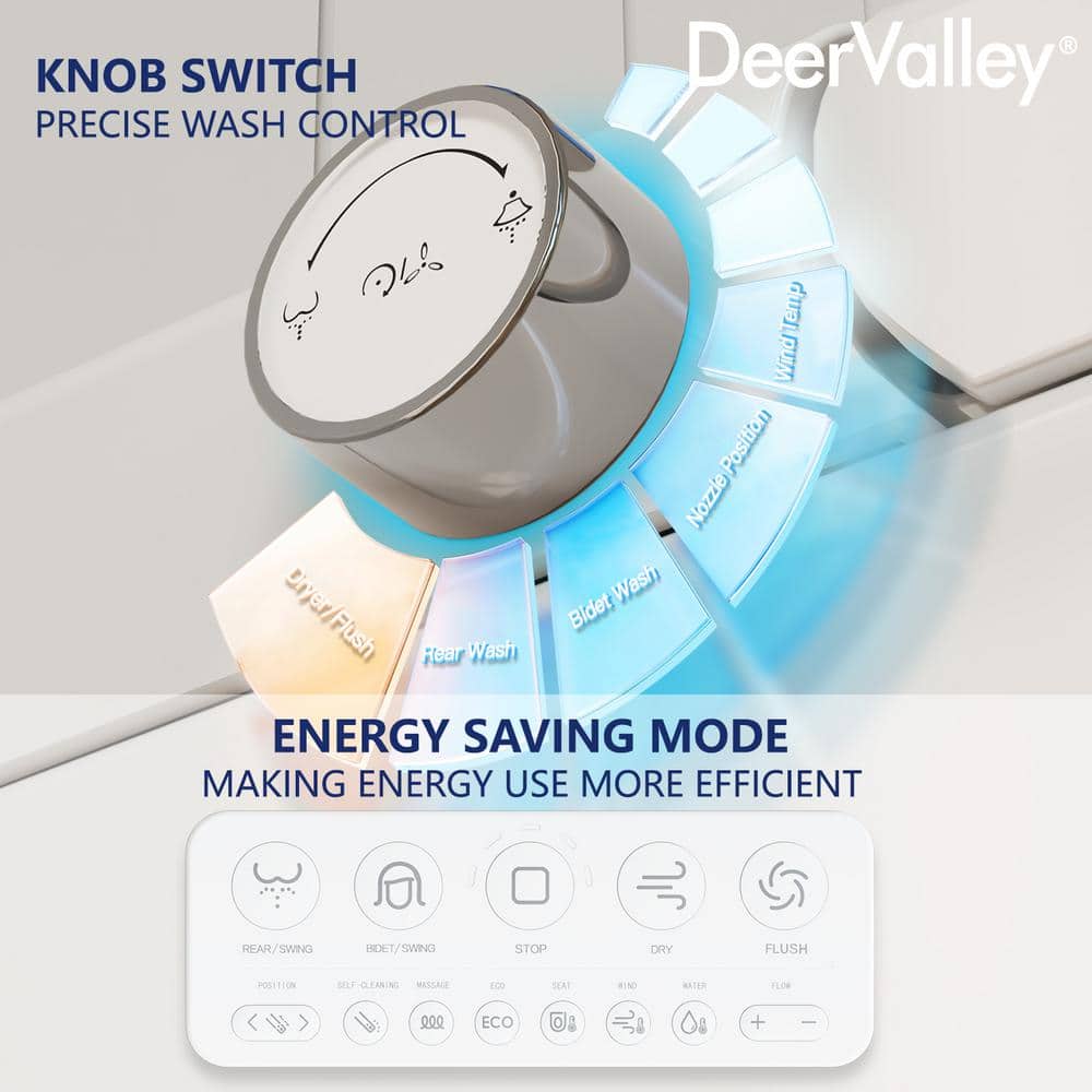 DEERVALLEY Smart Bidet Toilet with Auto Open/Flush, Warm Water, Air Dryer - DV-1S0159-V3