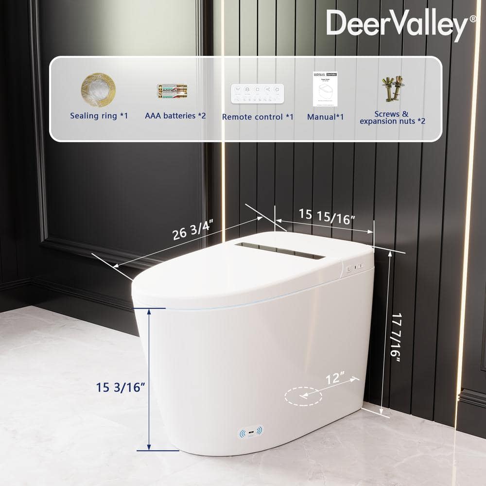 DEERVALLEY Smart Bidet Toilet with Auto Open/Flush, Warm Water, Air Dryer - DV-1S0159-V3