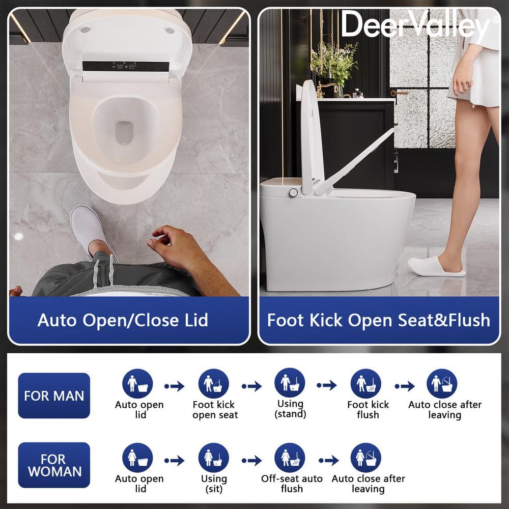 DEERVALLEY Smart Bidet Toilet with Auto Open/Flush, Warm Water, Air Dryer - DV-1S0159-V3