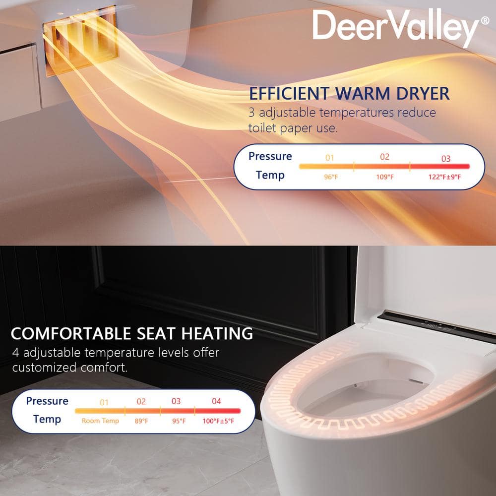 DEERVALLEY Smart Bidet Toilet with Auto Open/Flush, Warm Water, Air Dryer - DV-1S0159-V3