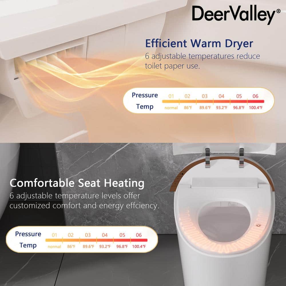 DEERVALLEY Tankless Smart Toilet Bidet with Auto Flush and Warm Water Dryer