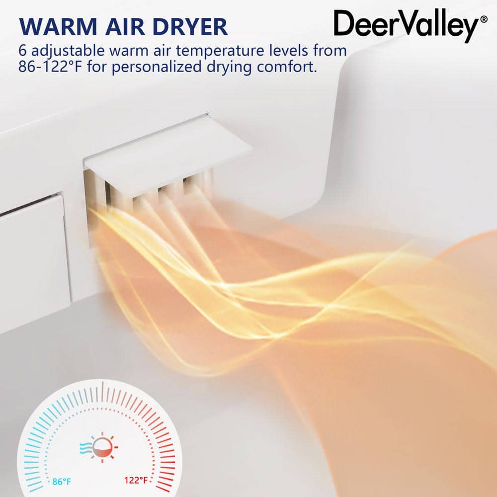 DEERVALLEY Tankless Elongated Smart Toilet Bidet with Auto Close, UV Sterilization & Warm Water Dryer