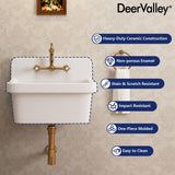 DEERVALLEY 10 Gallon Ceramic Wall Mount Laundry Utility Sink with Basket Strainer