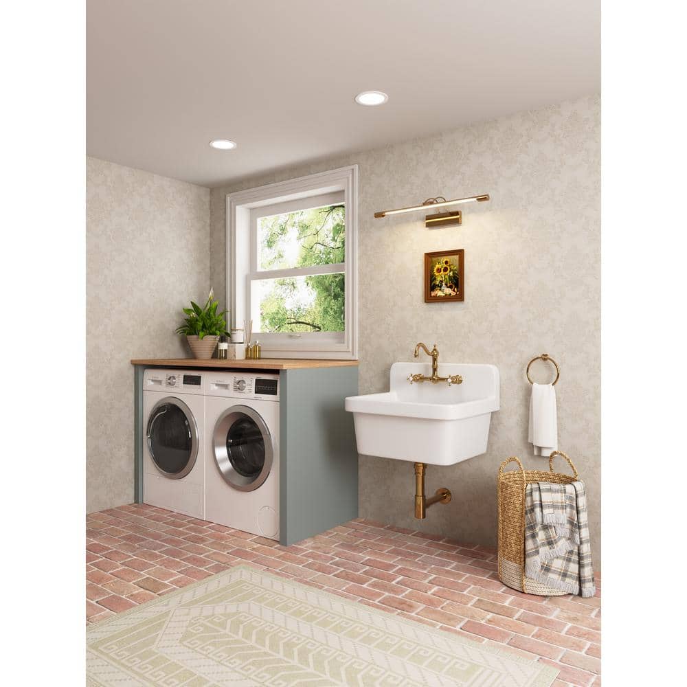 DEERVALLEY 10 Gallon Ceramic Wall Mount Laundry Utility Sink with Basket Strainer