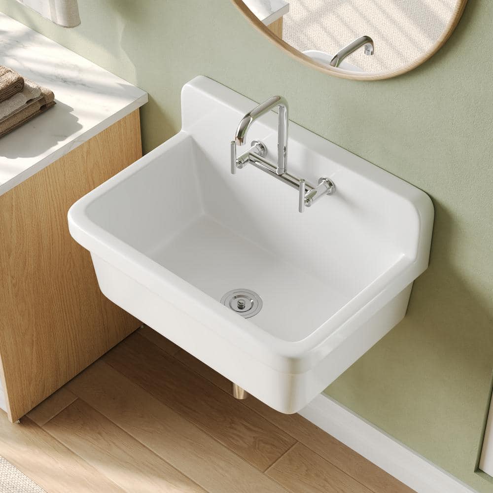 DEERVALLEY 30 in. Wall Mount Laundry/Utility Sink, White Single Bowl
