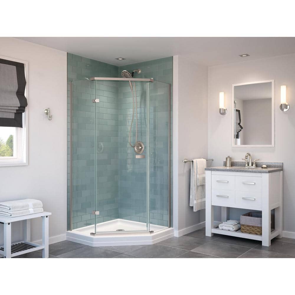 Delta 38-1/2 in. x 38-1/2 in. Neo-Angle Single Threshold Corner Shower Base in White