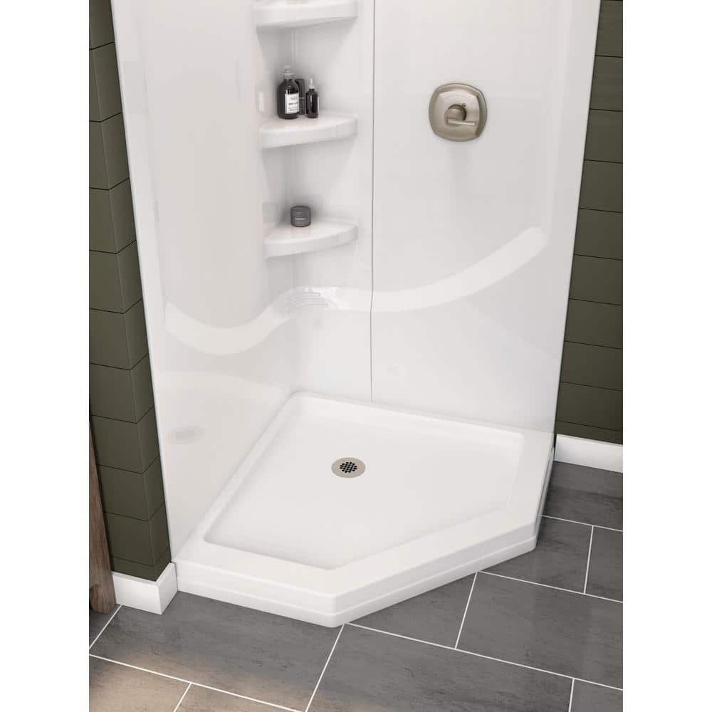 Delta 38-1/2 in. x 38-1/2 in. Neo-Angle Single Threshold Corner Shower Base in White