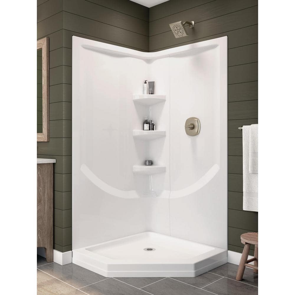 Delta 38-1/2 in. x 38-1/2 in. Neo-Angle Single Threshold Corner Shower Base in White