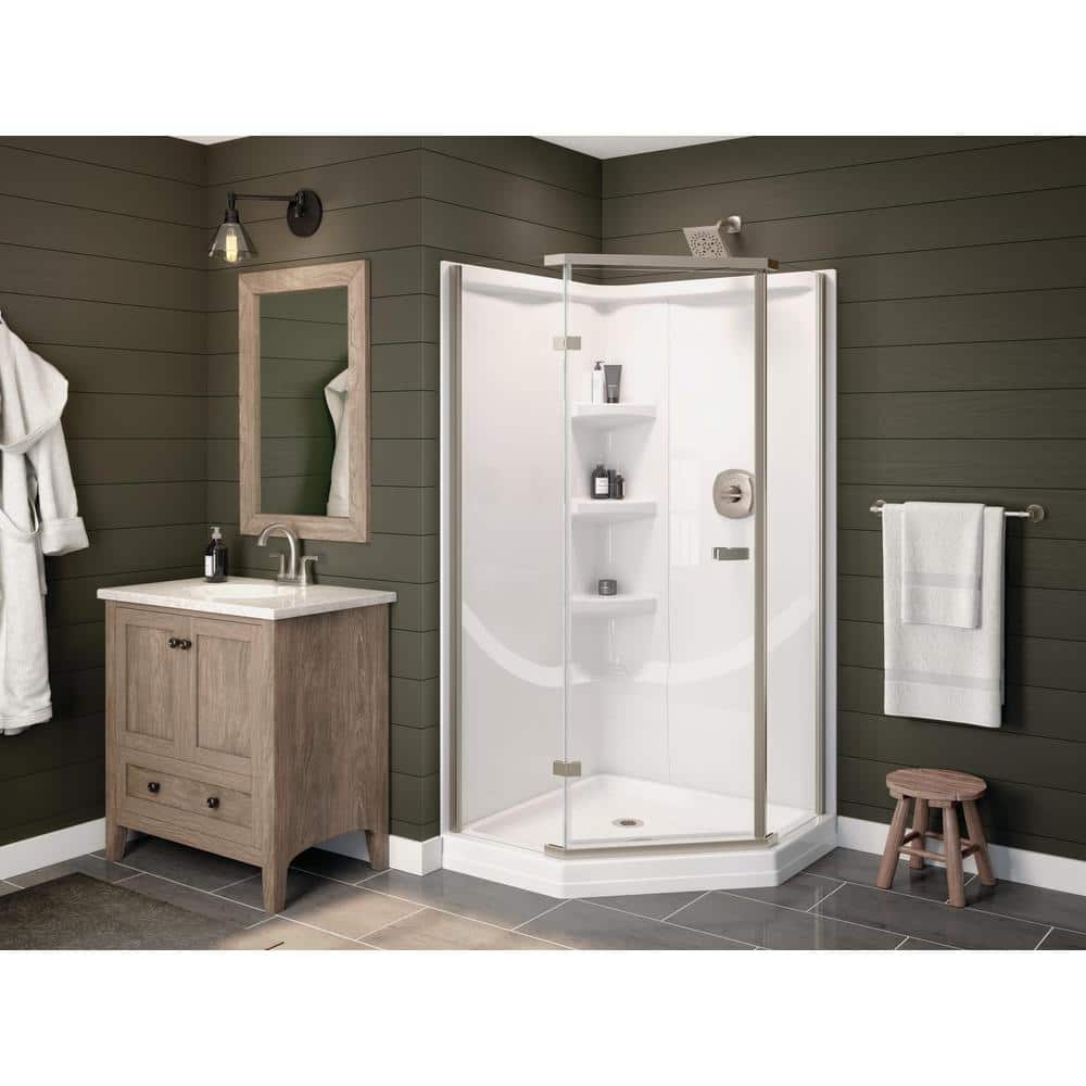 Delta 38-1/2 in. x 38-1/2 in. Neo-Angle Single Threshold Corner Shower Base in White