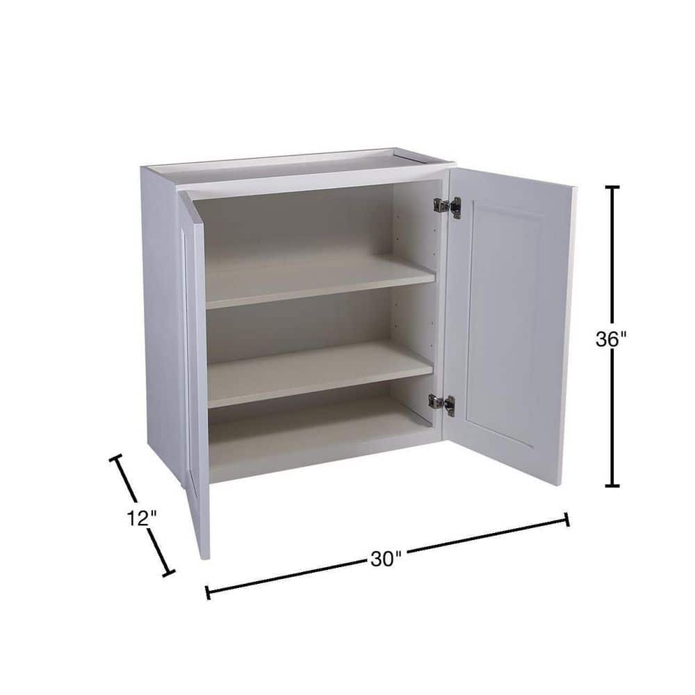 Design House Brookings Shaker 30in.W x 12in.D x 36in.H Solid Wood Assembled Wall Kitchen Cabinet in Painted White w\ Soft Close Doors