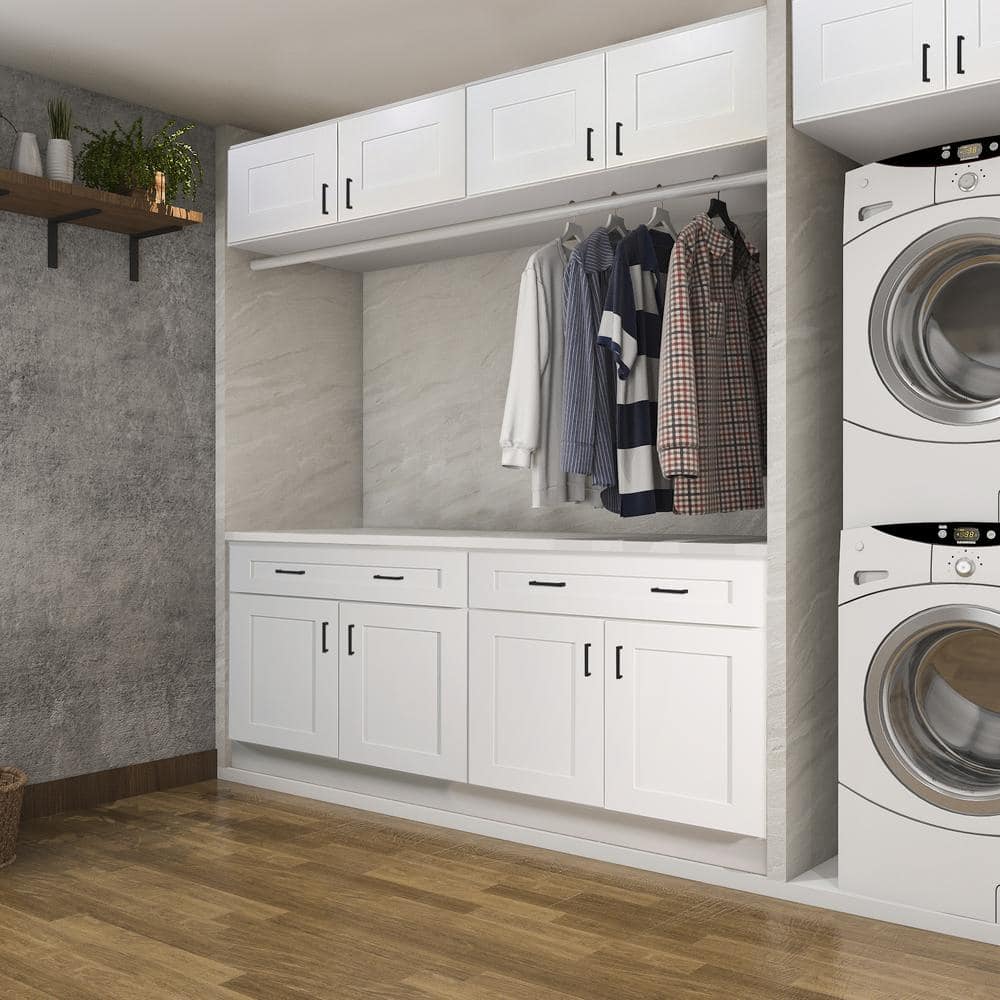 Design House Brookings Shaker 30in.W x 12in.D x 36in.H Solid Wood Assembled Wall Kitchen Cabinet in Painted White w\ Soft Close Doors