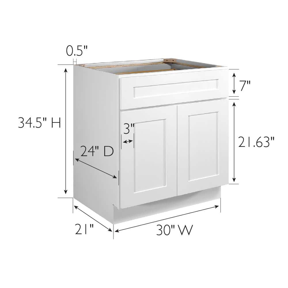 Design House Brookings Solid Wood Assembled Shaker 30 in. x 34.5 in. x 24 in. 2 Door 1 Drawer Base Kitchen Cabinet B30 in White
