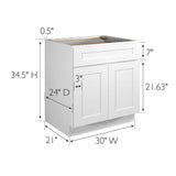 Design House Brookings Solid Wood Assembled Shaker 30 in. x 34.5 in. x 24 in. 2 Door 1 Drawer Base Kitchen Cabinet B30 in White