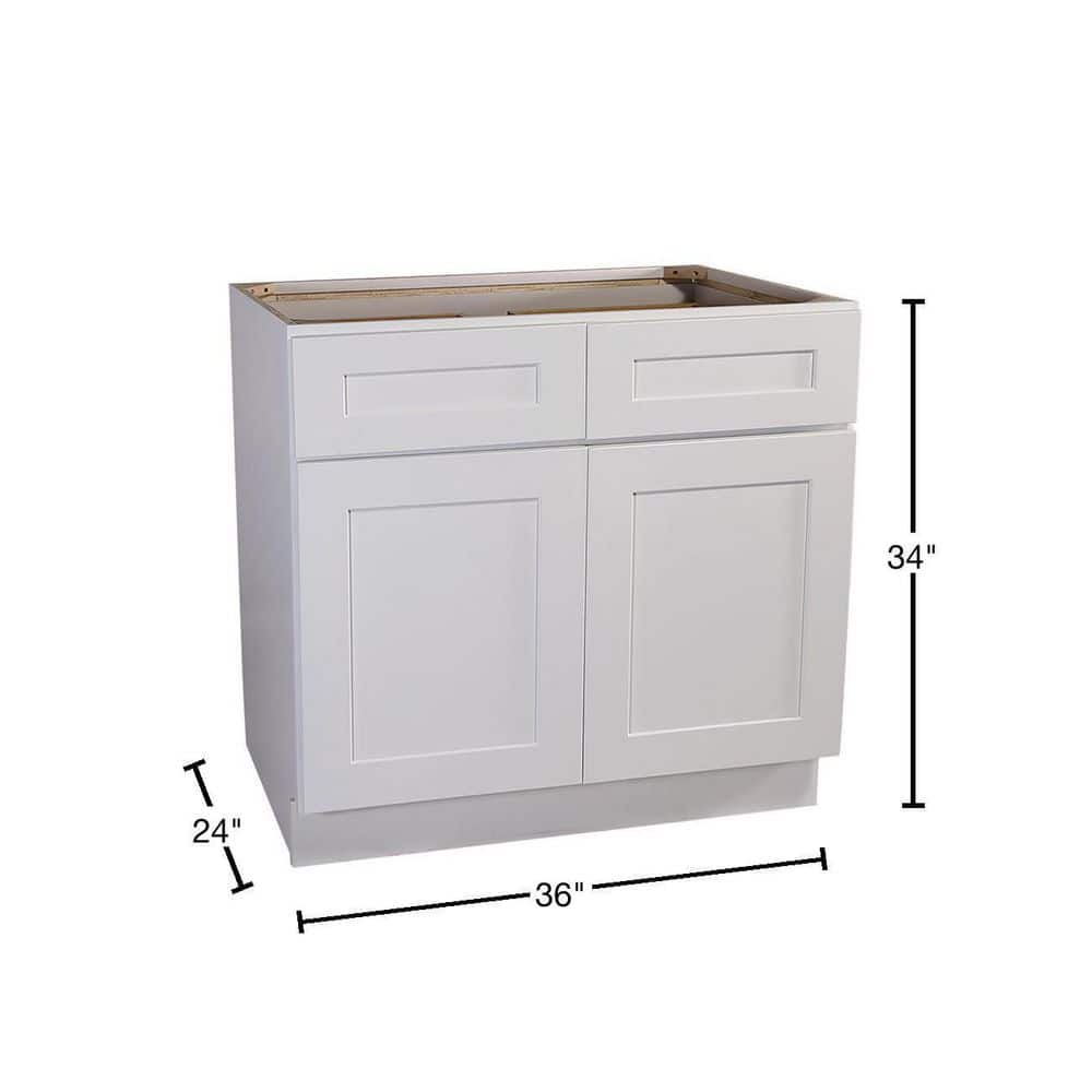 Design House Brookings Solid Wood Assembled Shaker 36 in. x 34.5 in. x 24 in. 2 Door 2 Drawer Base Kitchen Cabinet B36 in White