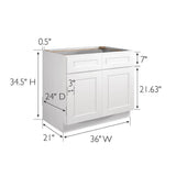 Design House Brookings Solid Wood Assembled Shaker 36 in. x 34.5 in. x 24 in. 2 Door 2 Drawer Base Kitchen Cabinet B36 in White