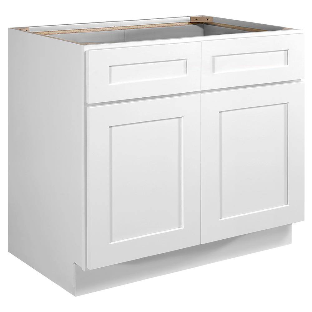 Design House Brookings Solid Wood Assembled Shaker 36 in. x 34.5 in. x 24 in. 2 Door 2 Drawer Base Kitchen Cabinet B36 in White