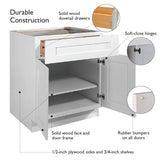 Design House Brookings Solid Wood Assembled Shaker 36 in. x 34.5 in. x 24 in. 2 Door 2 Drawer Base Kitchen Cabinet B36 in White