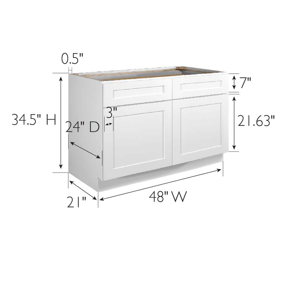 Design House Brookings Solid Wood Assembled Shaker 48 in. x 34.5 in. x 24 in. 2 Door 2 Drawer Base Kitchen Cabinet B48 in White